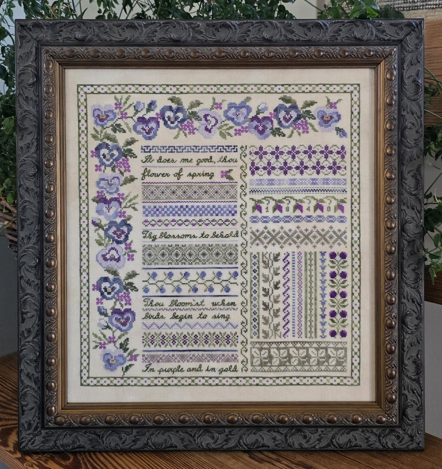 Pansy Garden Sampler Chart - Samplers Not Forgotten - Cross Stitch Pattern