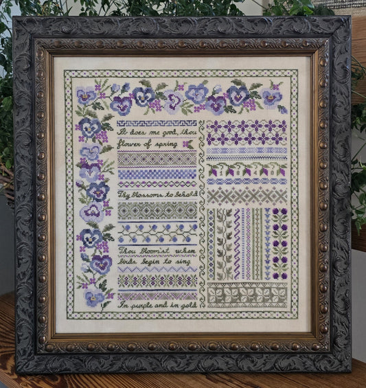 Pansy Garden Sampler Chart - Samplers Not Forgotten - Cross Stitch Pattern