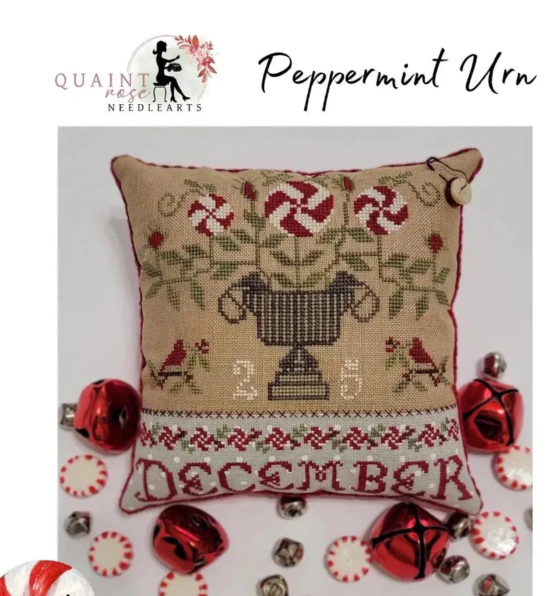 Peppermint Urn - Quaint Rose NeedleArts - Cross Stitch Patterns, Needlecraft Patterns, The Crafty Grimalkin - A Cross Stitch Store