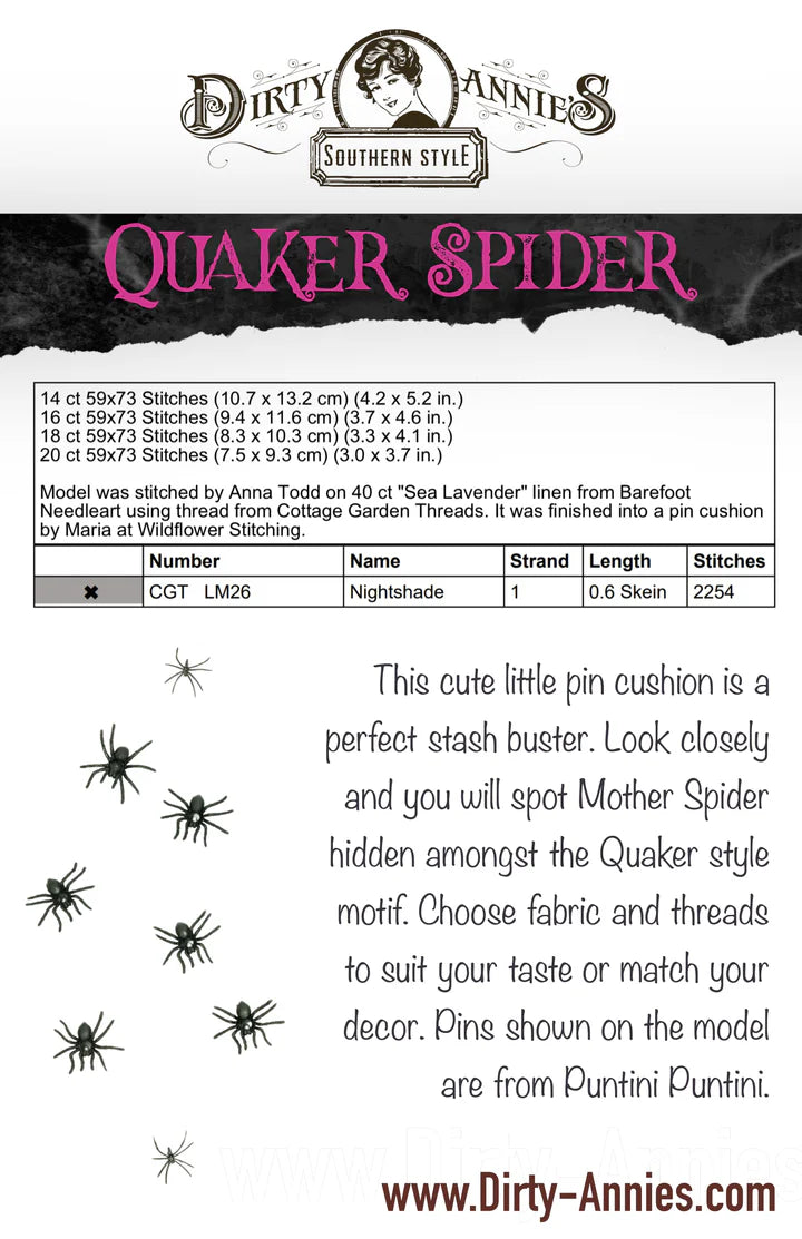 Quaker Spider - Dirty Annie's - Cross Stitch Pattern