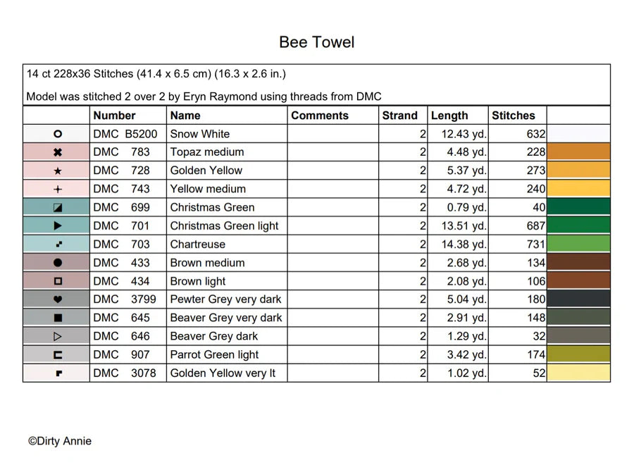 PREORDER Honey Bee Towel - Dirty Annie's - Cross Stitch Pattern