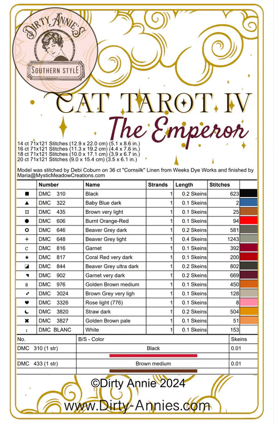 Cat Tarot IV - The Emperor - Dirty Annie's - Cross Stitch Pattern