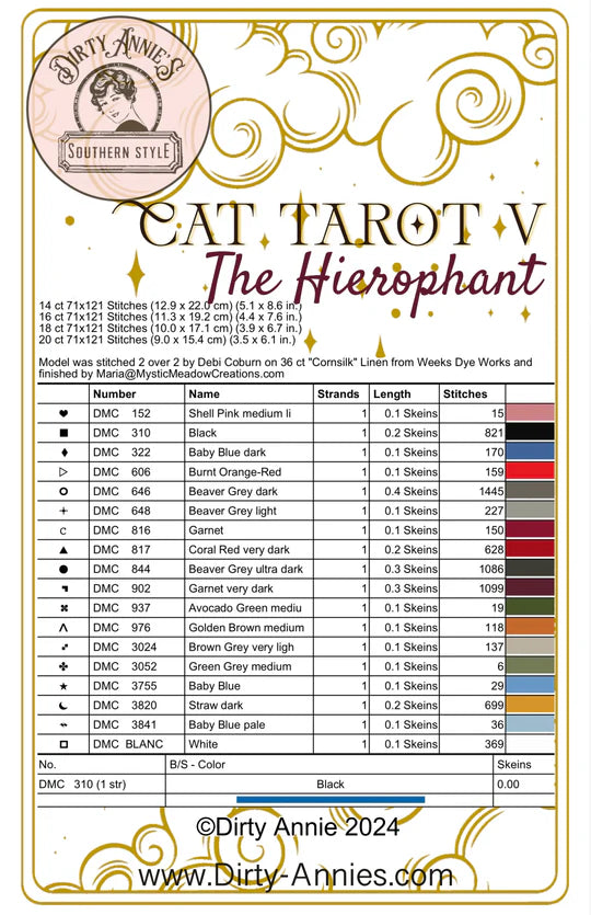 Cat Tarot V - The Hierophant - Dirty Annie's - Cross Stitch Pattern