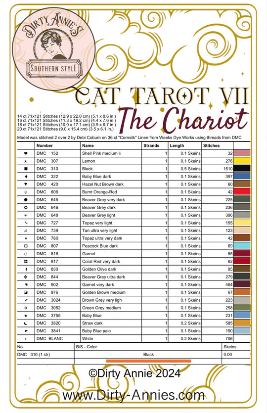 Cat Tarot VII - The Chariot - Dirty Annie's - Cross Stitch Pattern