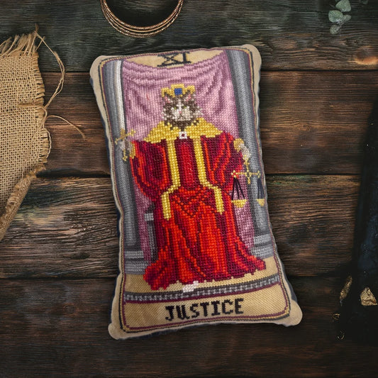 Cat Tarot XI Justice - Dirty Annie's - Cross Stitch Pattern