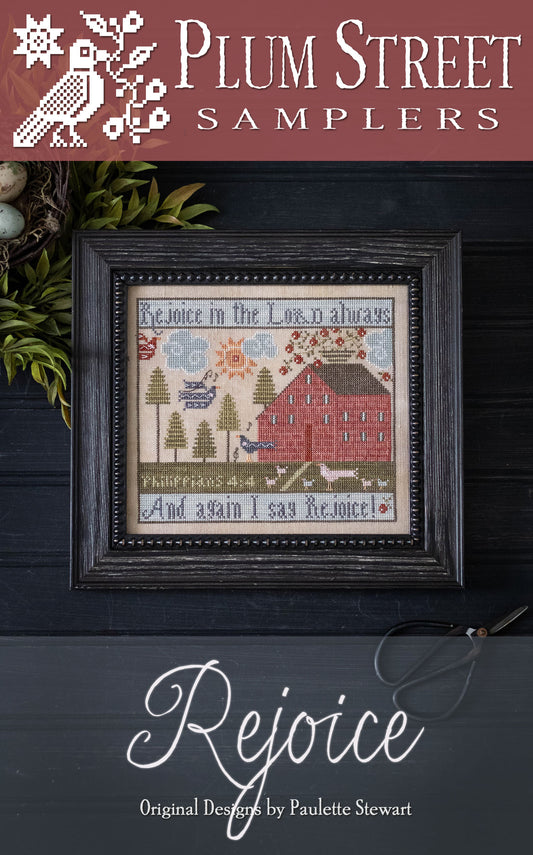 PREORDER Rejoice - Plum Street Samplers - Cross Stitch Pattern, Needlecraft Patterns, The Crafty Grimalkin - A Cross Stitch Store