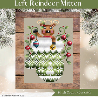 Left Reindeer Mitten - Shannon Christine Designs - Cross Stitch Pattern, Needlecraft Patterns, The Crafty Grimalkin - A Cross Stitch Store