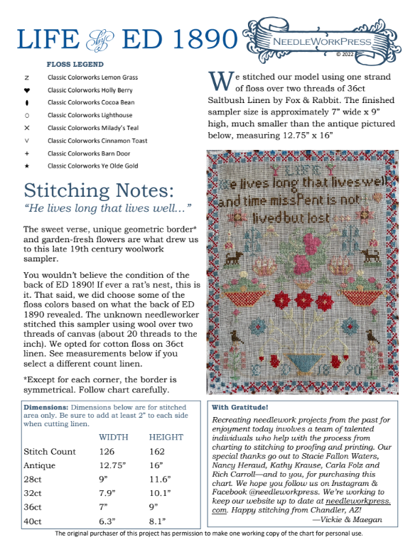 PREORDER Life by ED 1980 Needlework Press Cross Stitch Pattern