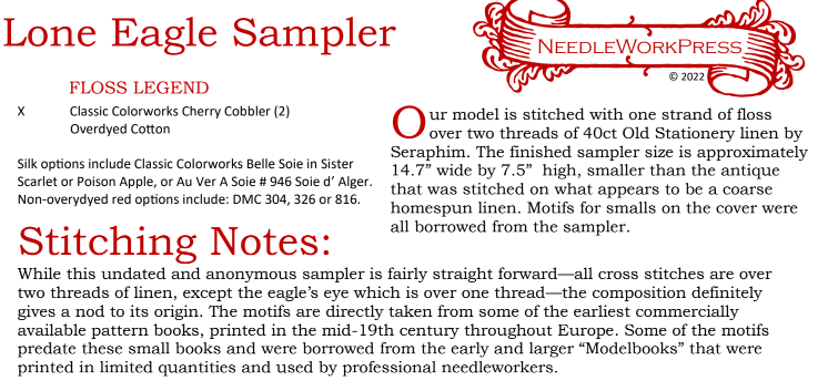 PRE-ORDER Lone Eagle Sampler - Needlework Press - Cross Stitch Pattern, Needlecraft Patterns, Needlecraft Patterns, The Crafty Grimalkin - A Cross Stitch Store
