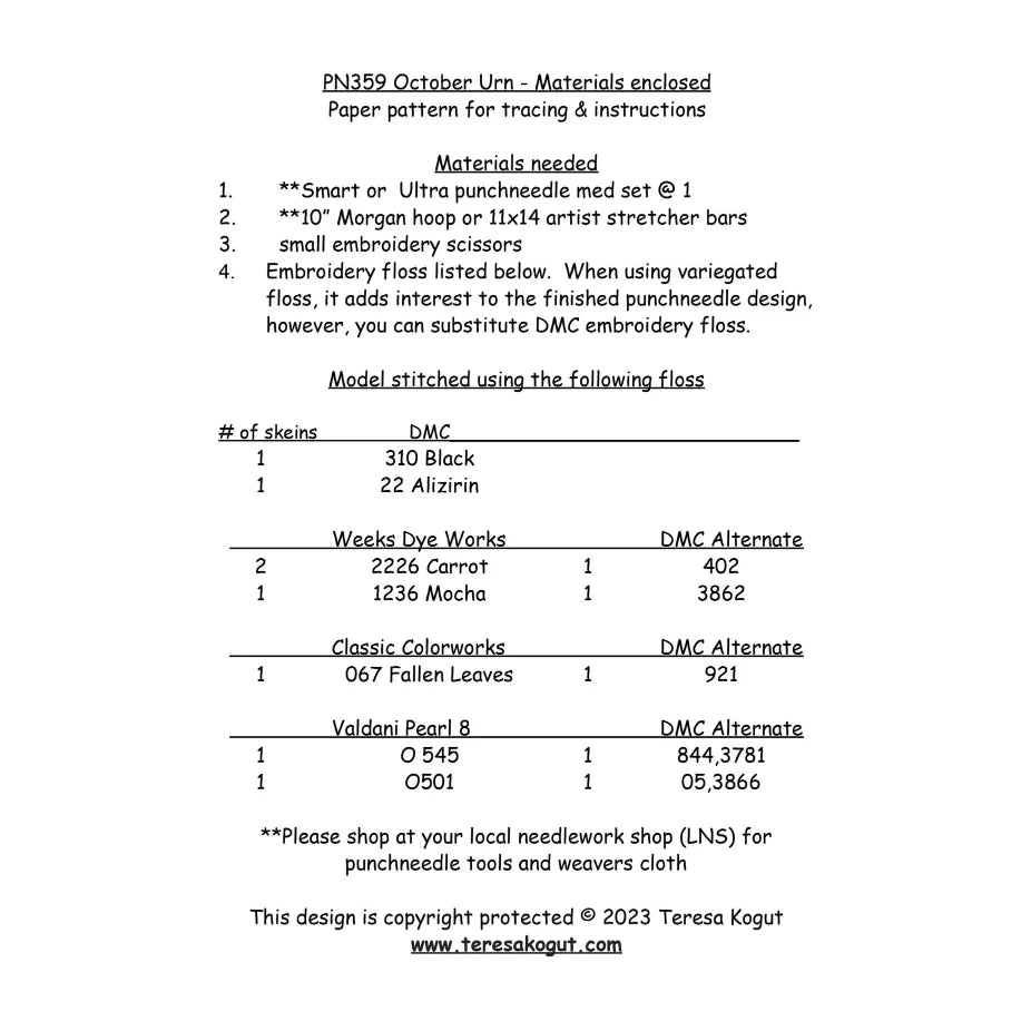 October Urn - Teresa Kogut - Punch Needle Pattern
