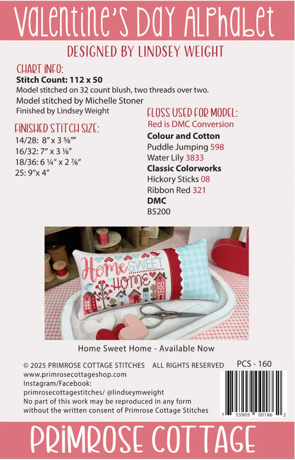 Valentine's Day Alphabet - Primrose Cottage Stitches - Cross Stitch Patterns