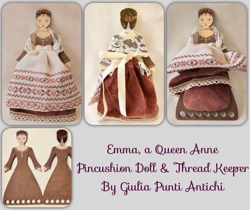 PREORDER Emma, A Queen Anne Pincushion Doll and Thread Keeper - Giulia Punti Antichi - Cross Stitch Pattern, Needlecraft Patterns, The Crafty Grimalkin - A Cross Stitch Store