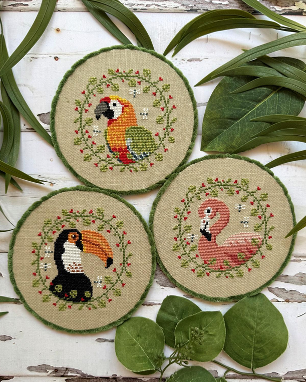 PREORDER Tropical Bird Trio - Puntini Puntini - Cross Stitch Pattern, Needlecraft Patterns, The Crafty Grimalkin - A Cross Stitch Store