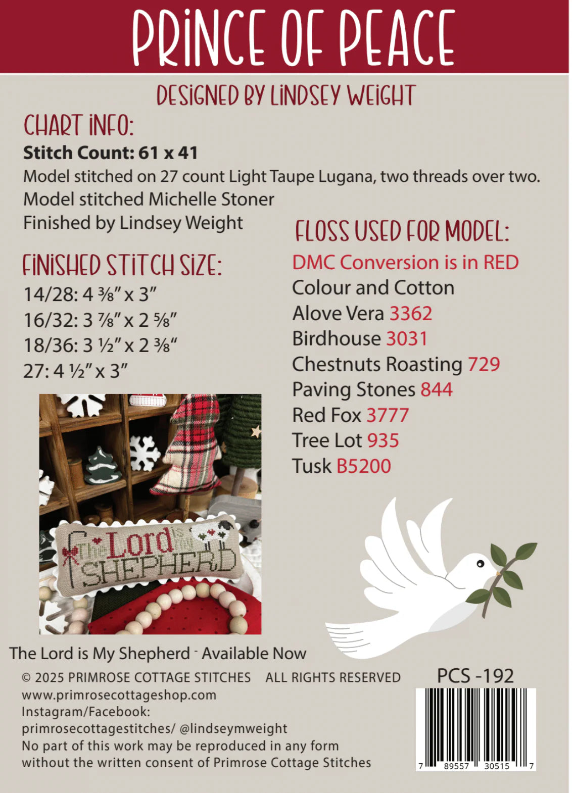 Prince of Peace - Primrose Cottage - Cross Stitch Pattern