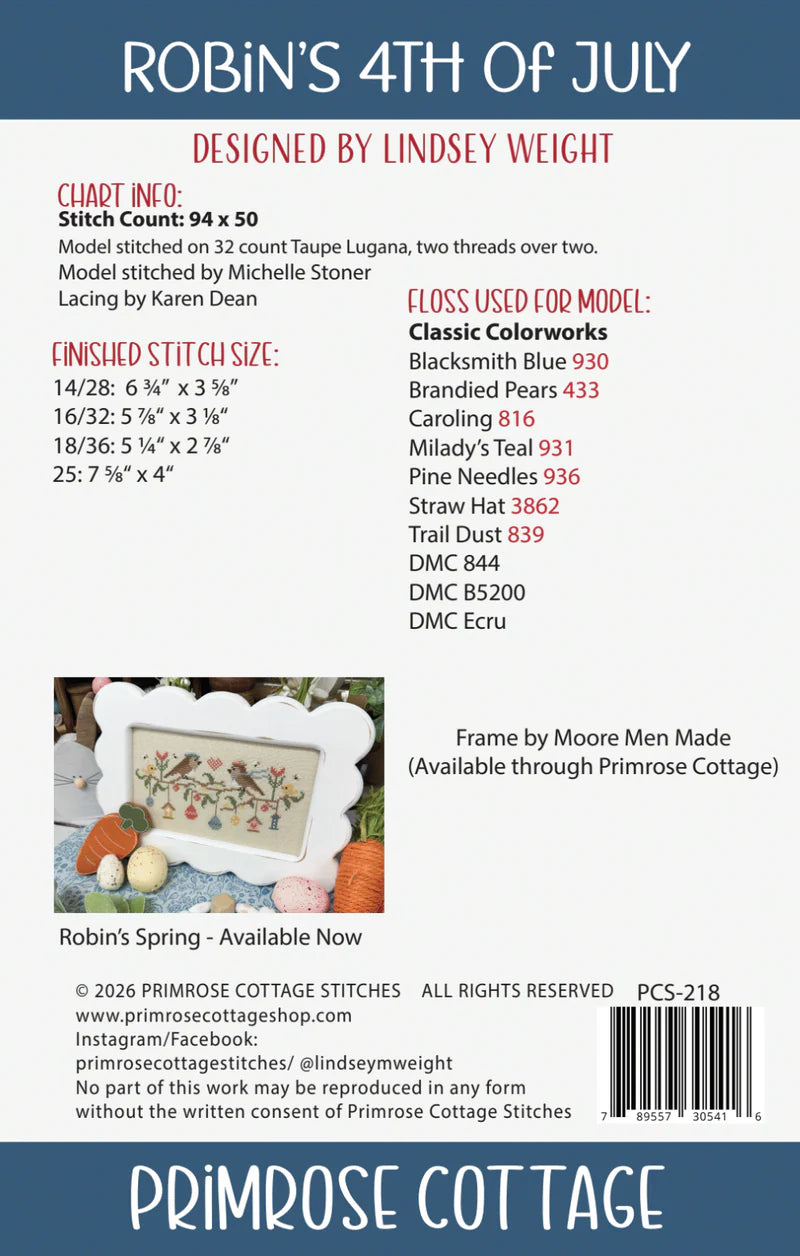 Robin's 4th of July - Primrose Cottage Stitches - Cross Stitch Pattern