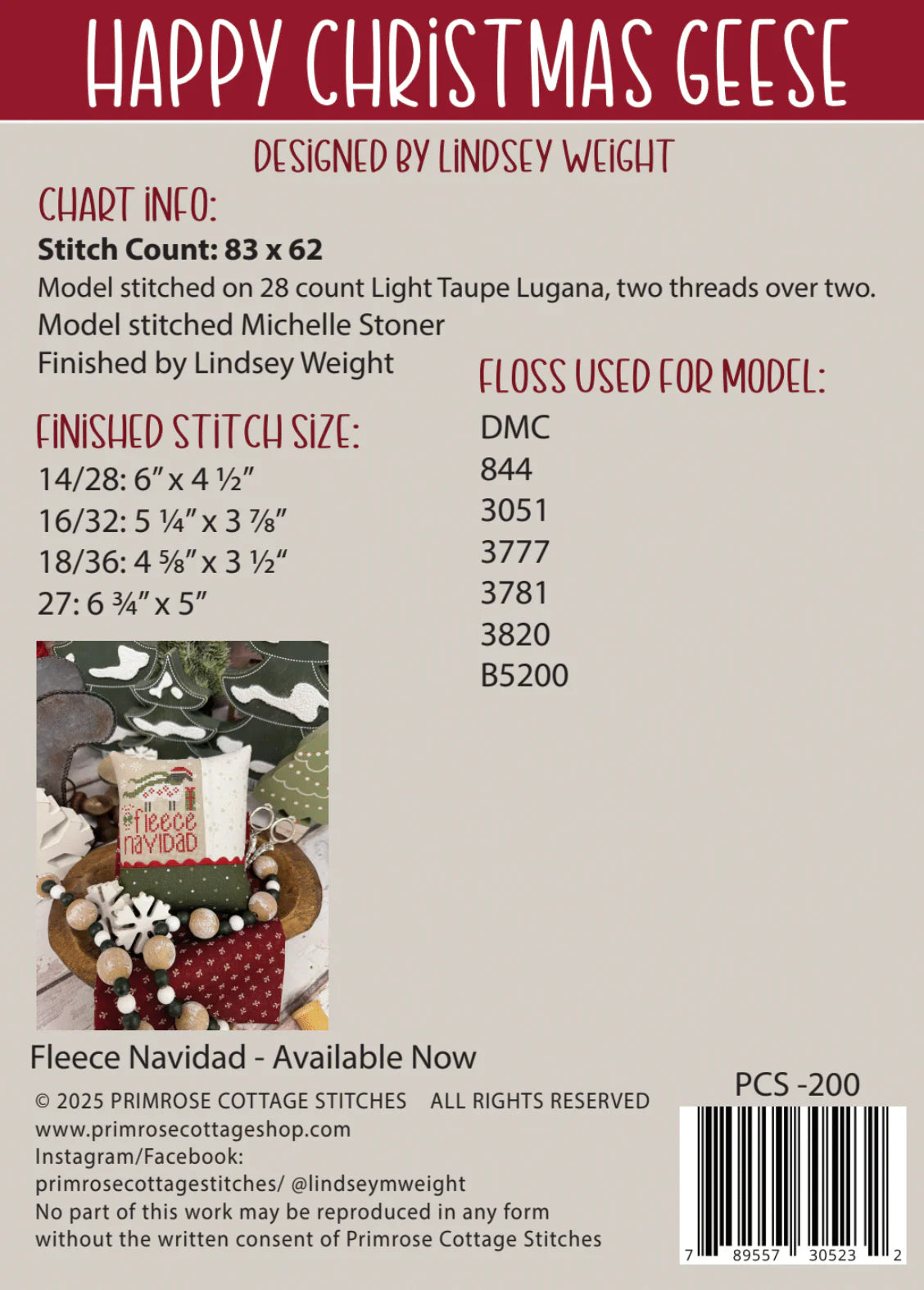 Happy Christmas Geese - Primrose Cottage Stitches - Cross Stitch Pattern