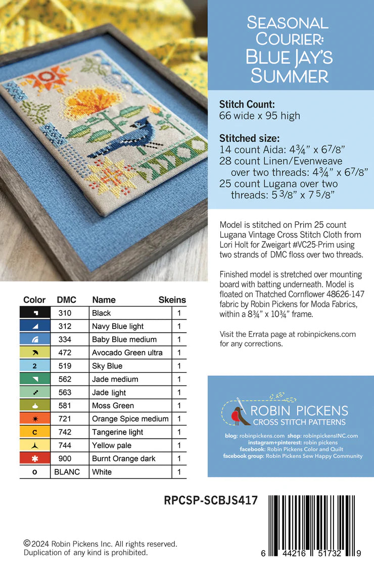 Seasonal Courier: Blue Jay's Summer - Robin Pickens Cross Stitch Patterns, The Crafty Grimalkin - A Cross Stitch Store