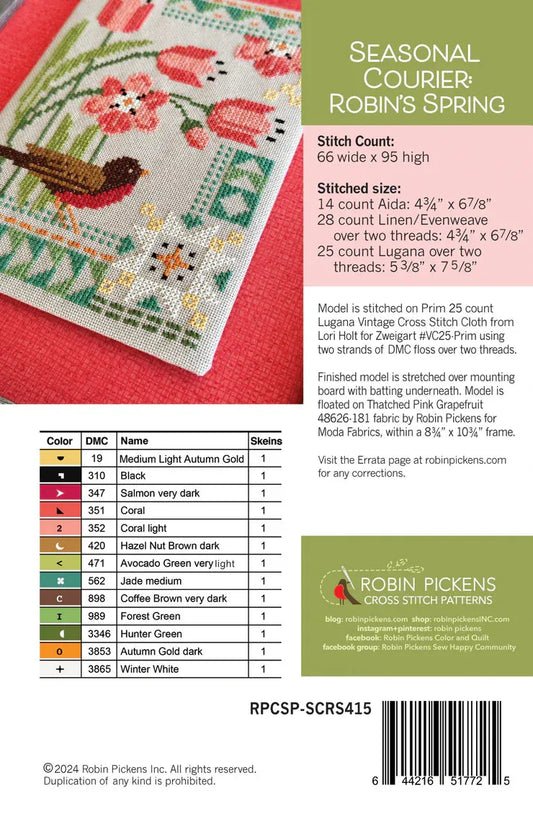 Seasonal Courier: Robin's Spring - Robin Pickens Cross Stitch Patterns, The Crafty Grimalkin - A Cross Stitch Store