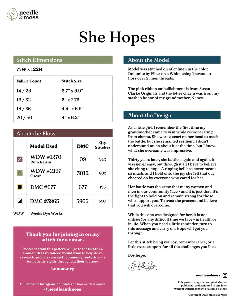 She Hopes - Needle & Moss - Cross Stitch Pattern