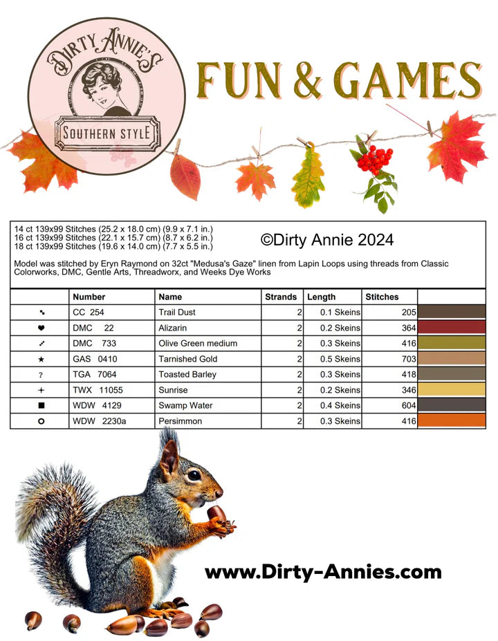 Fun & Games - Dirty Annie's - Cross Stitch Pattern, Needlecraft Patterns, Needlecraft Patterns, The Crafty Grimalkin - A Cross Stitch Store