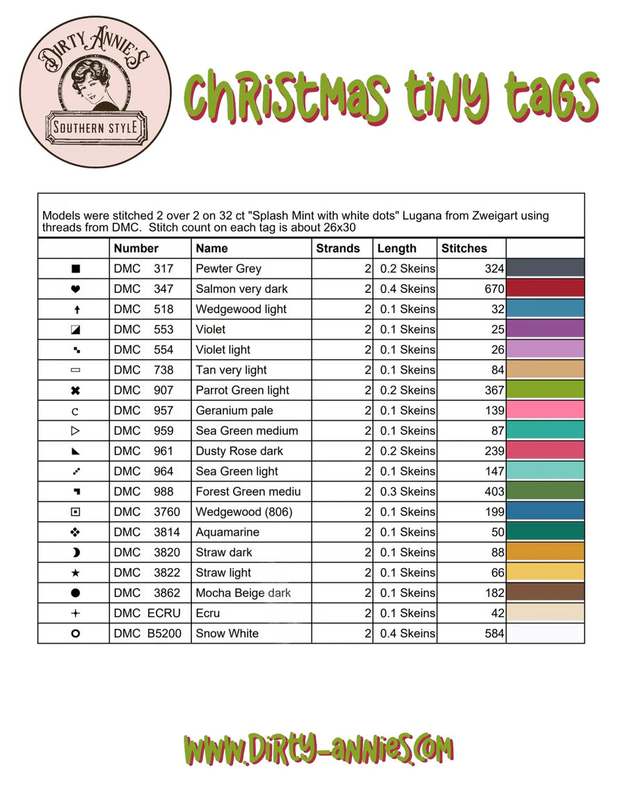 Christmas Tiny Tags - Dirty Annie's - Cross Stitch Pattern