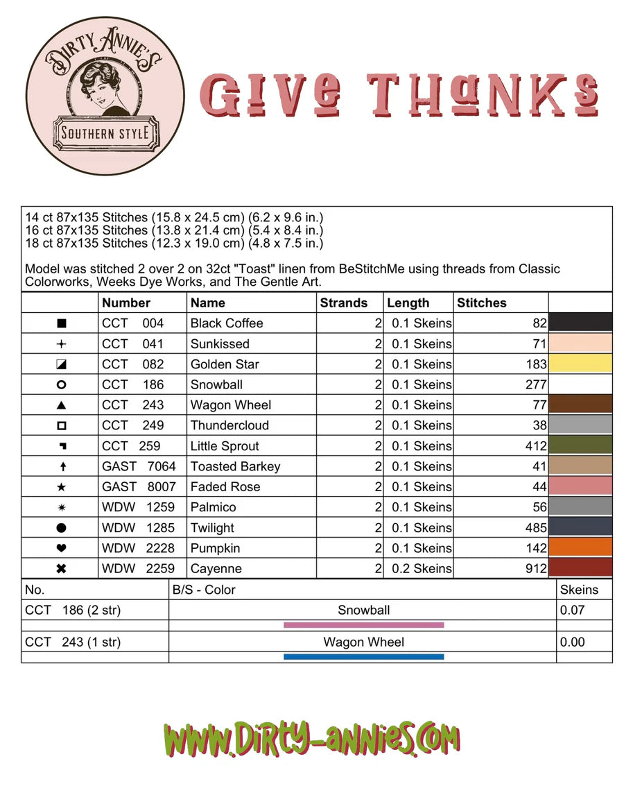 Give Thanks - Dirty Annie's - Cross Stitch Pattern