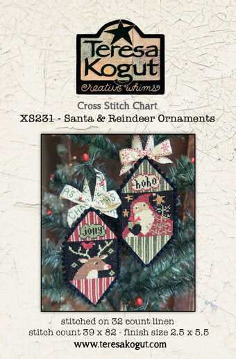 Santa & Reindeer Ornaments - Teresa Kogut - Cross Stitch Pattern, Needlecraft Patterns, The Crafty Grimalkin - A Cross Stitch Store