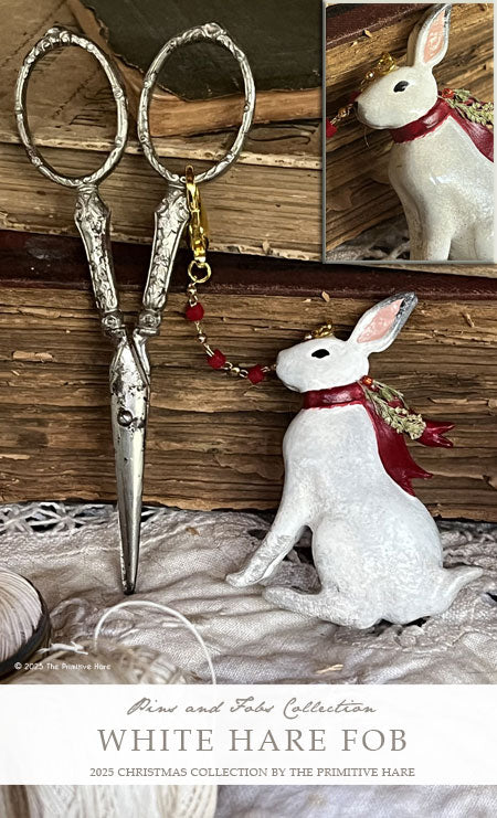 White Hare Scissor Fob  - Primitive Hare
