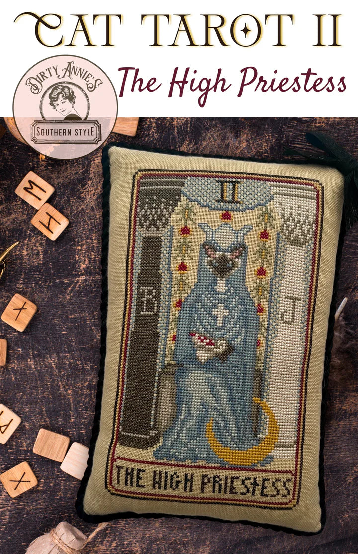 PRE-ORDER Cat Tarot II - The High Priestess - Dirty Annie's - Cross Stitch Pattern, Needlecraft Patterns, Needlecraft Patterns, The Crafty Grimalkin - A Cross Stitch Store