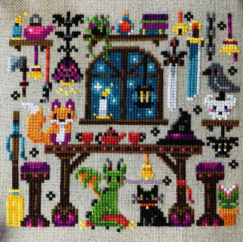 Bats & Bells, Tea & Spells - Flossy Fox Shop - Cross Stitch Pattern