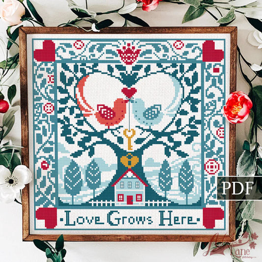 Love Grows Here - Autumn Lane - Cross Stitch Pattern, Cross Stitch Patterns, The Crafty Grimalkin - A Cross Stitch Store