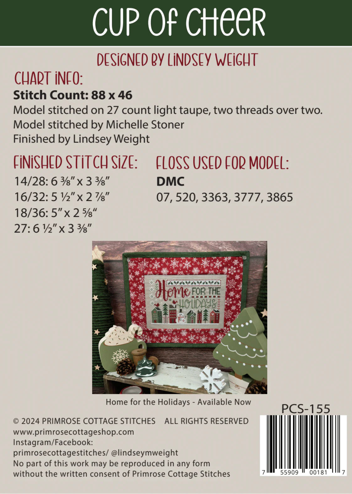 Cup of Cheer - Primrose Cottage - Cross Stitch Pattern