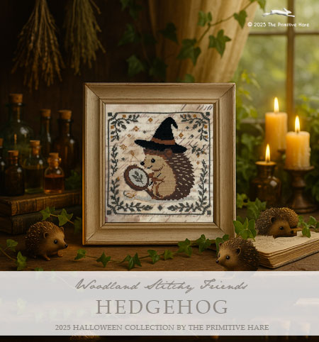 PREORDER Woodland Stitchy Friends: Hedgehog - Primitive Hare - Cross Stitch Pattern
