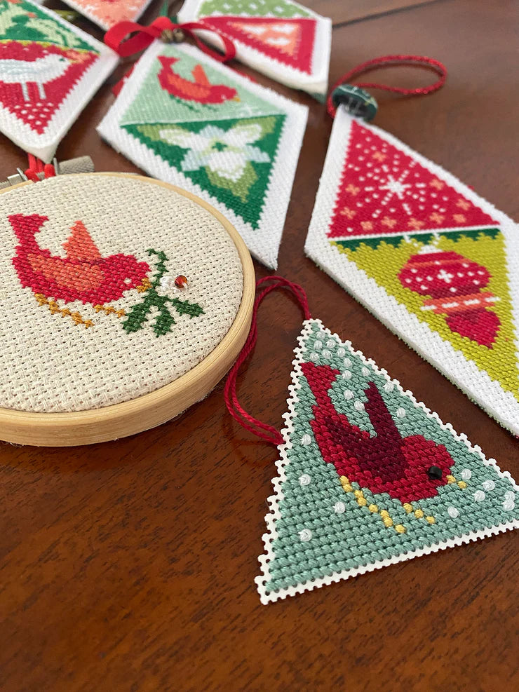 Winterly Twosome Triangle Ornaments - Robin Pickens Cross Stitch Patterns, The Crafty Grimalkin - A Cross Stitch Store