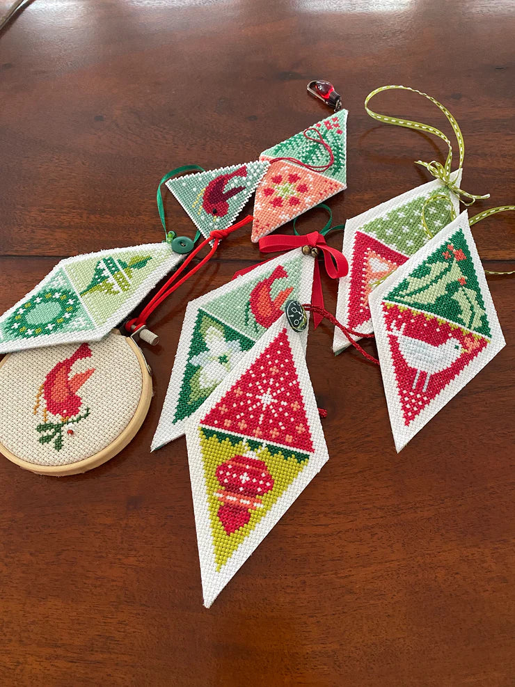 Winterly Twosome Triangle Ornaments - Robin Pickens Cross Stitch Patterns, The Crafty Grimalkin - A Cross Stitch Store