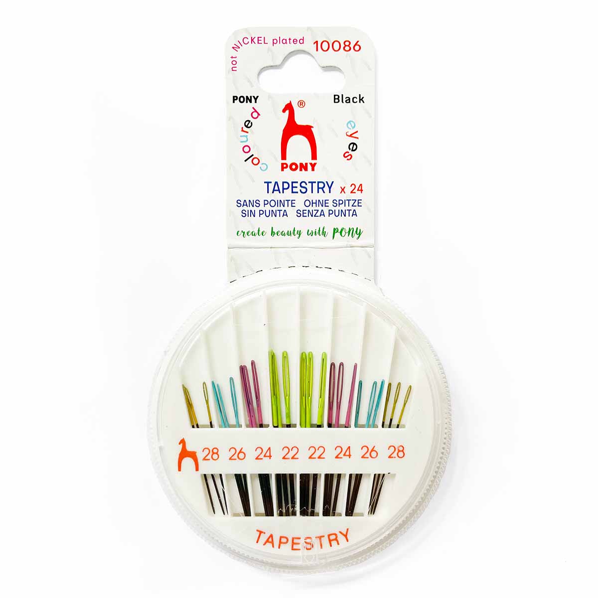 Pony Black Tapestry Needles with Coloured Eyes - Assorted Sizes