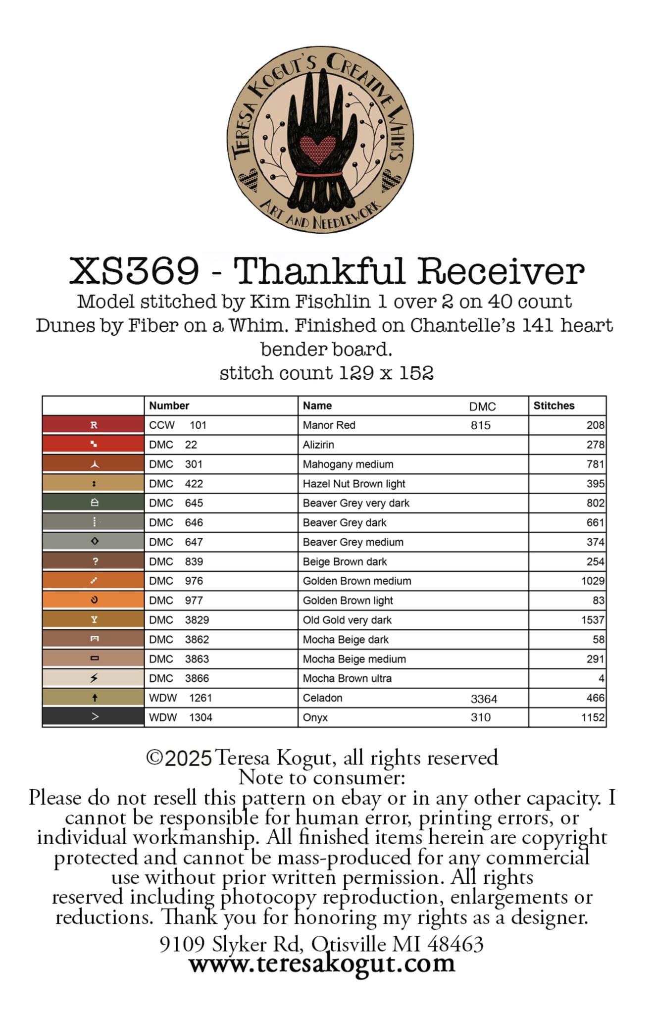 Thankful Receiver - Teresa Kogut - Cross Stitch Pattern