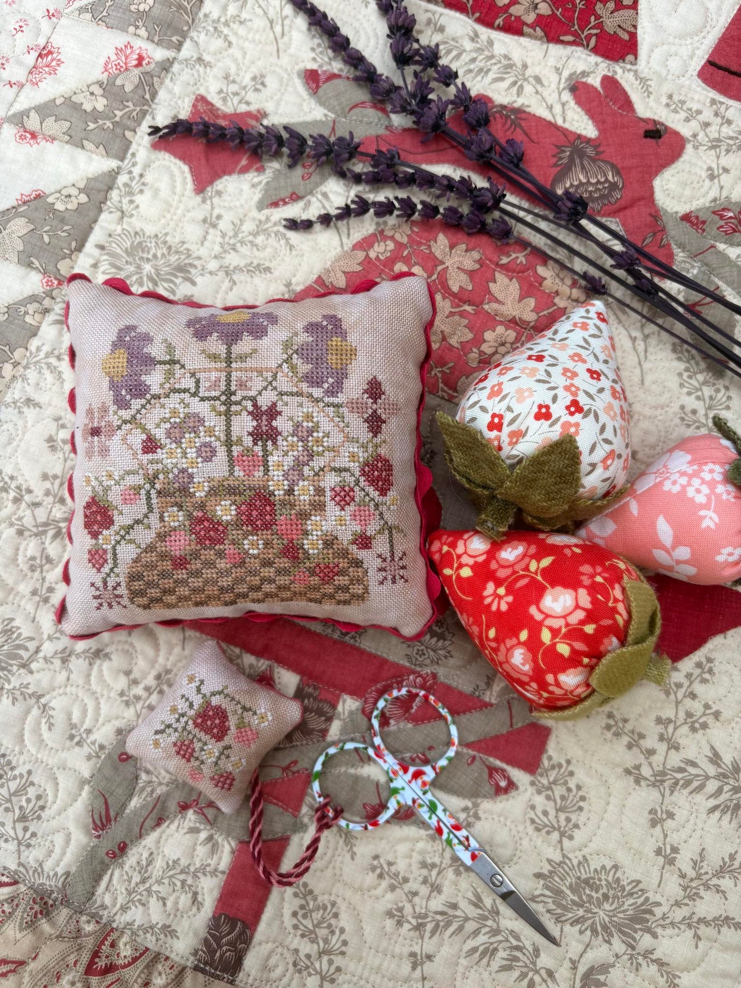 Strawberry Basket Pinkeep and Scissor Fob - Pansy Patch - Cross Stitch Pattern