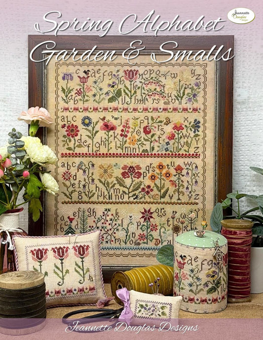 PREORDER Spring Alphabet Garden & Smalls - Jeannette Douglas Designs - Cross Stitch Pattern