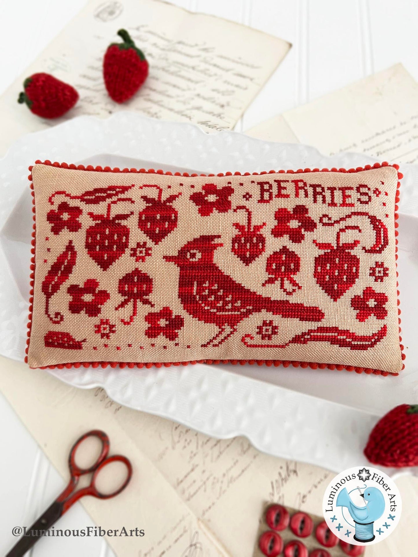 Bird in the Berry Patch - Luminous Fiber Arts -  Cross Stitch Pattern