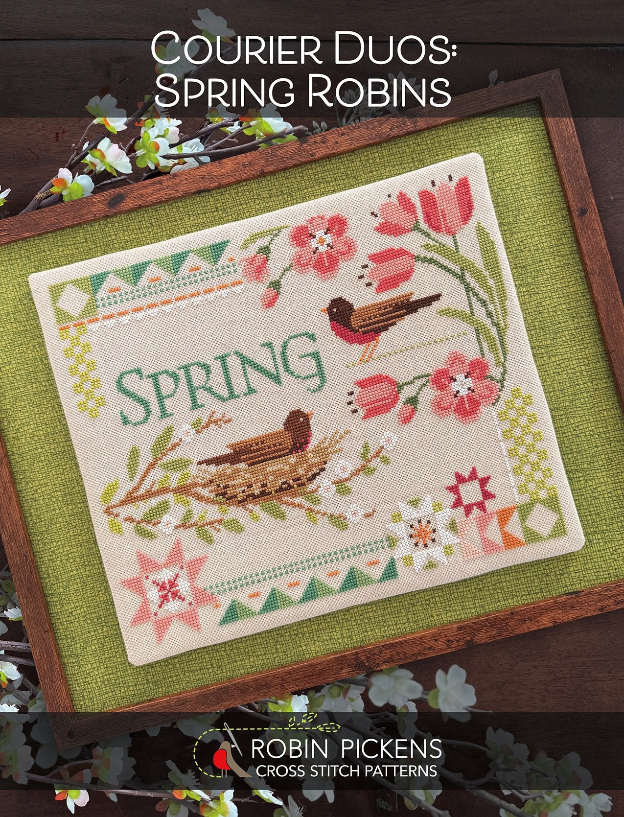 COURIER DUOS: SPRING ROBINS - Robin PIckens -  Cross Stitch Pattern