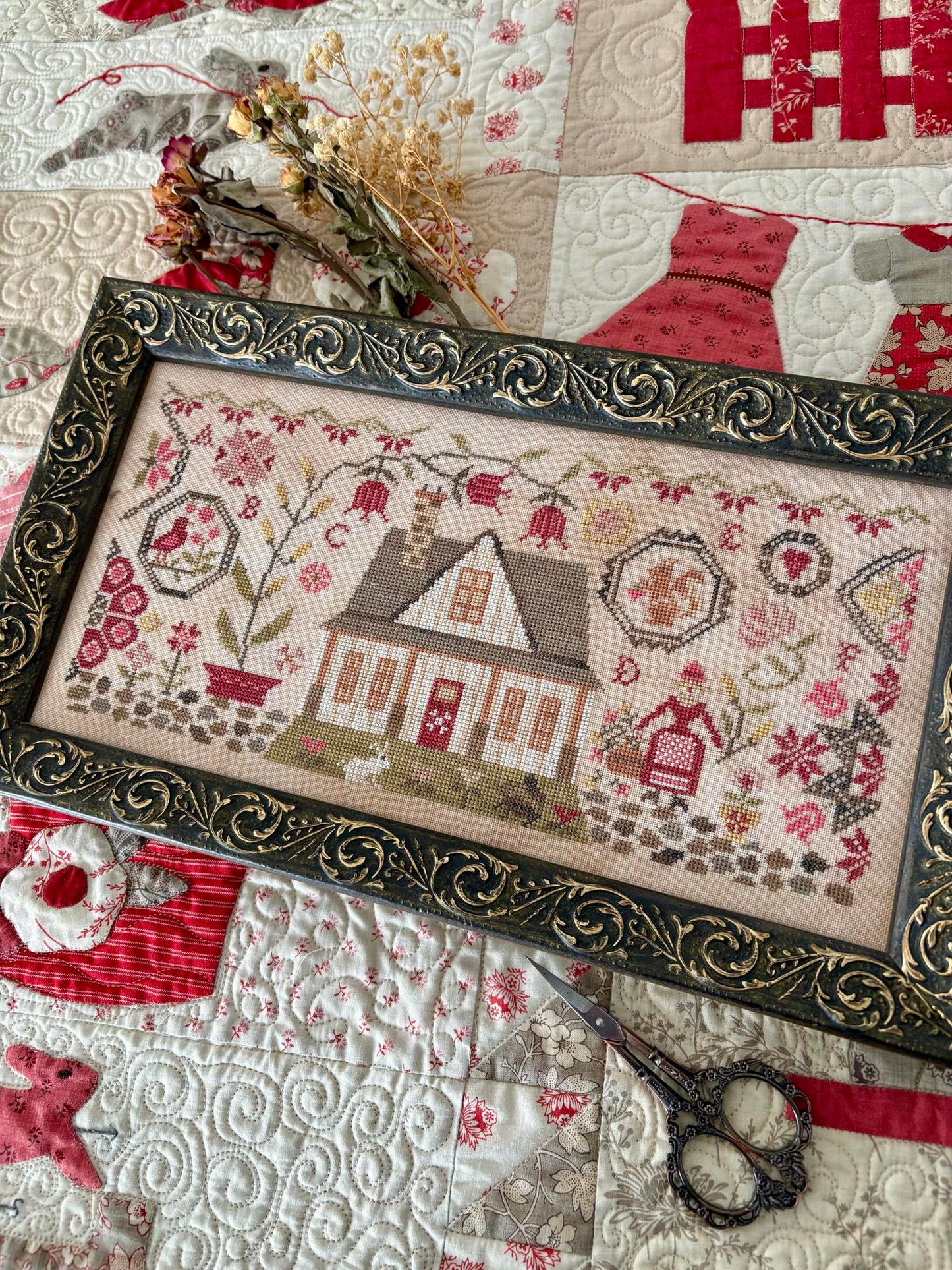 Quaker Farmhouse - Blueberry Ridge and Pansy Patch - Cross Stitch Pattern