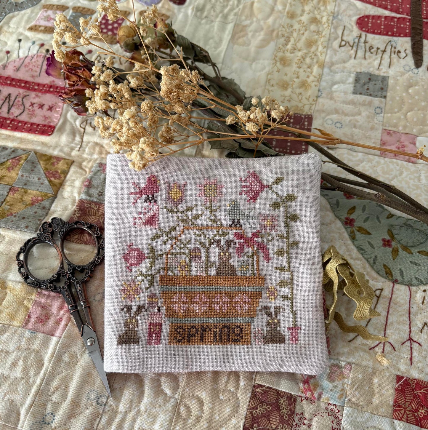 Chocolate Bunnies Needle Book - Pansy Patch - Cross Stitch Pattern