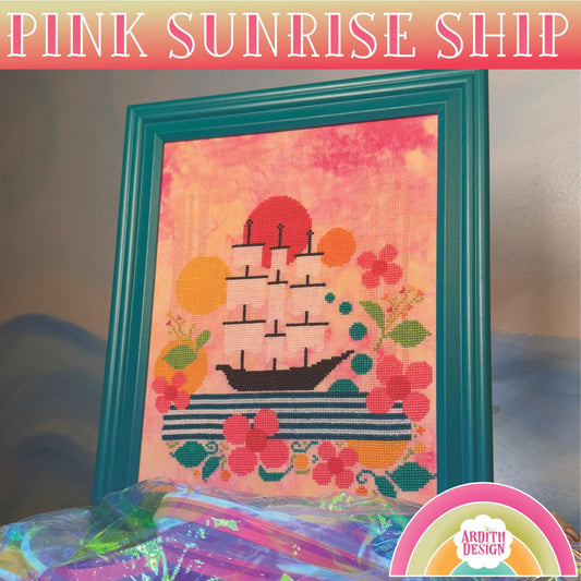 Pink Sunrise Ship - Ardith Design - Cross Stitch Pattern