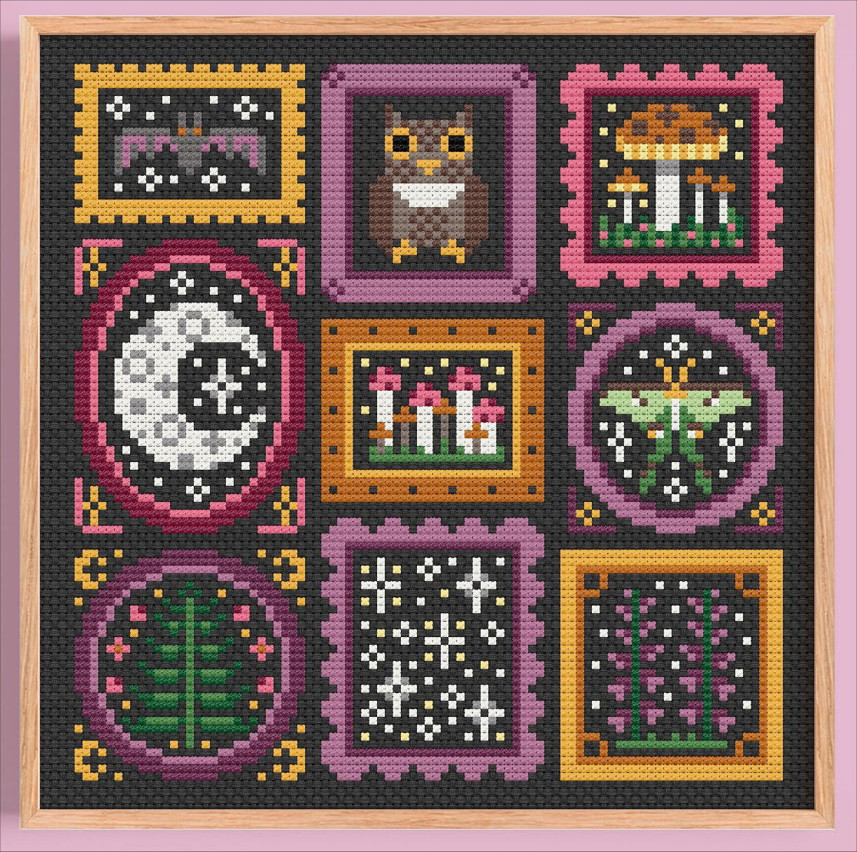 PREORDER Mini Frames: Night - Una Buena Pieza - Cross Stitch Pattern, Cross Stitch Patterns, The Crafty Grimalkin - A Cross Stitch Store