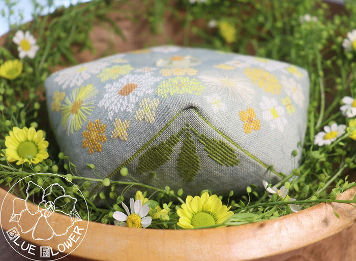 PREORDER - Daisy Crown Biscornu - The Blue Flower - Cross Stitch Pattern
