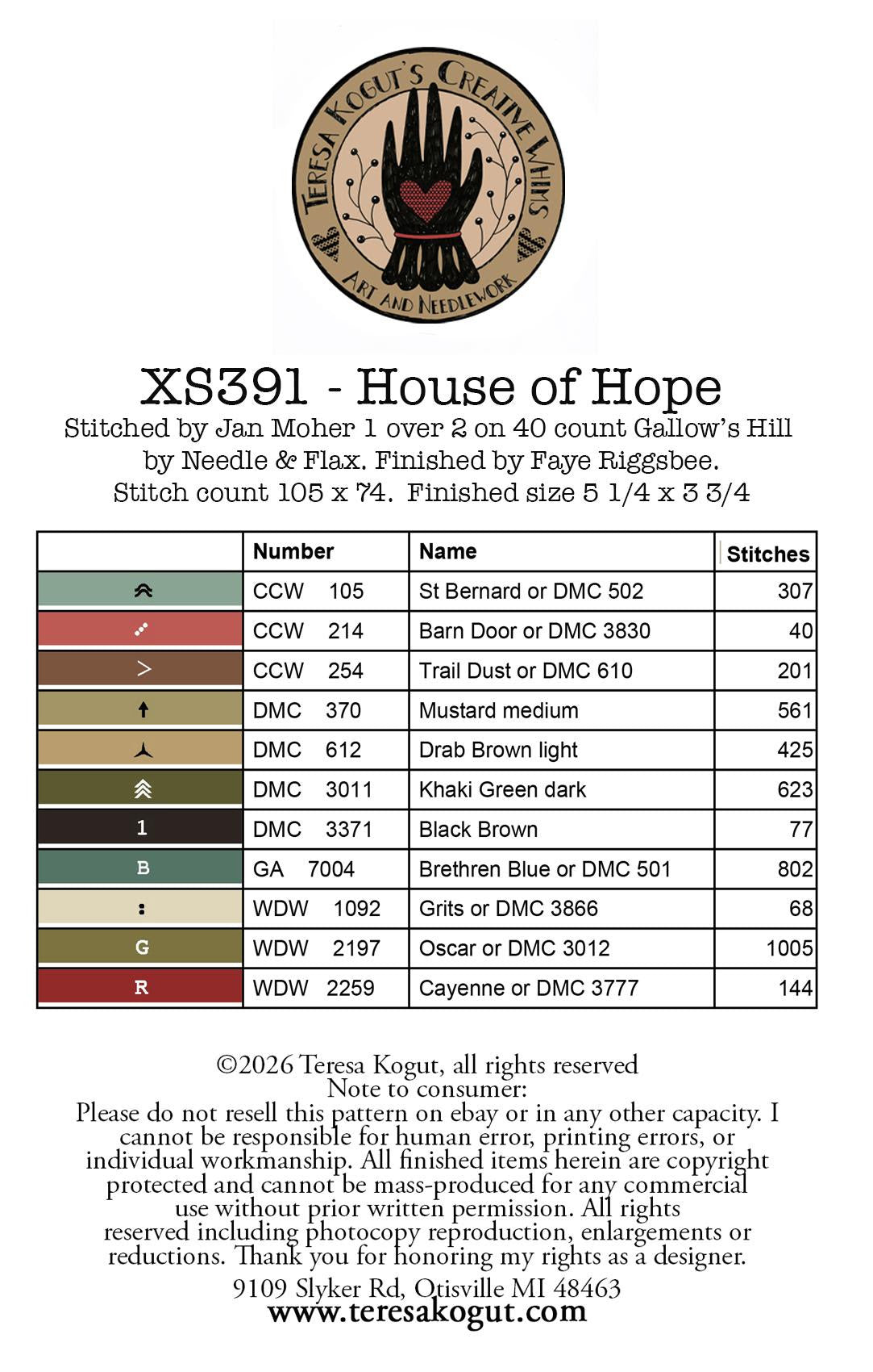 PREORDER House of Hope - Teresa Kogut  - Cross Stitch Pattern
