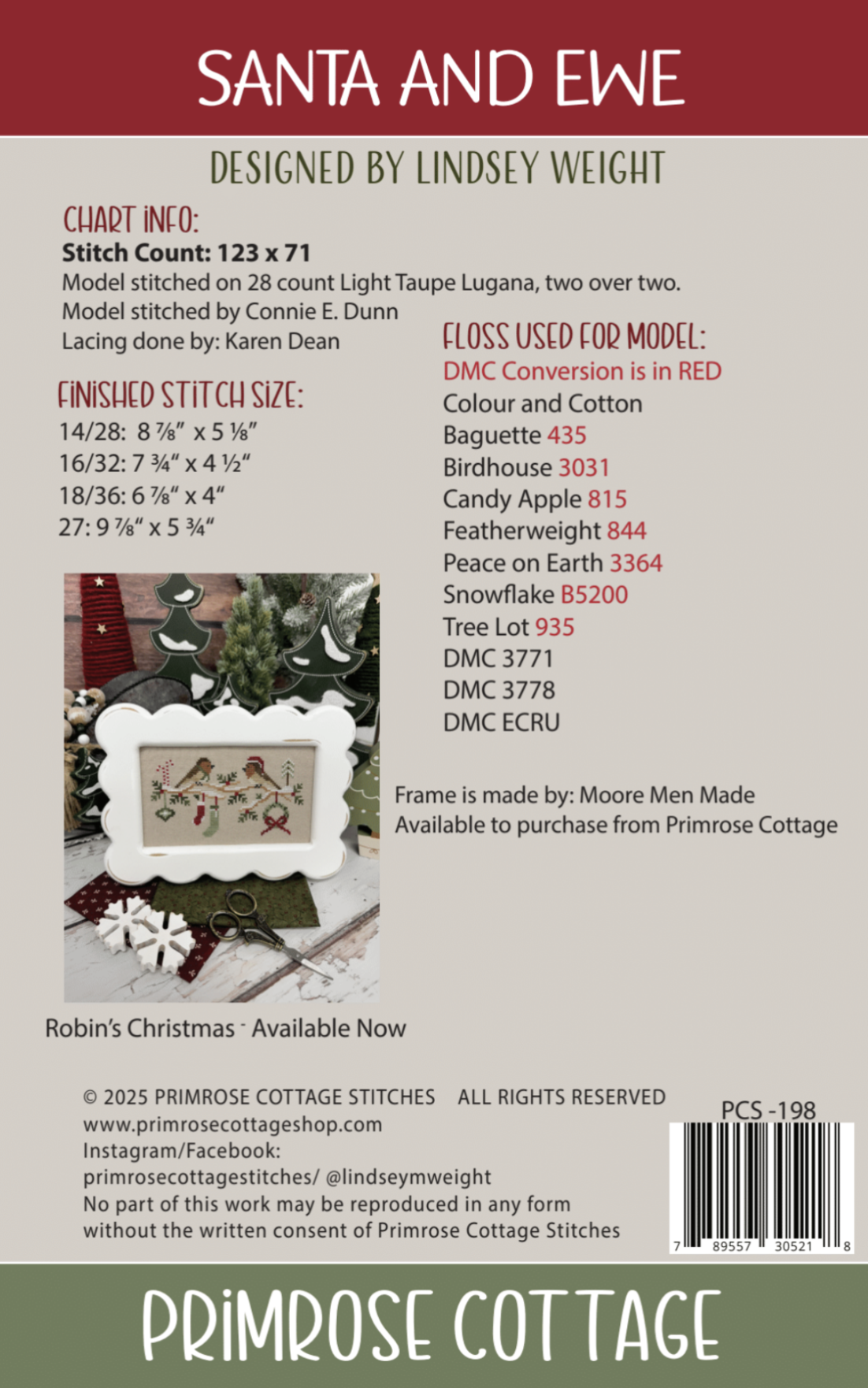PREORDER Santa and Ewe - Primrose Cottage Stitches - Cross Stitch Pattern
