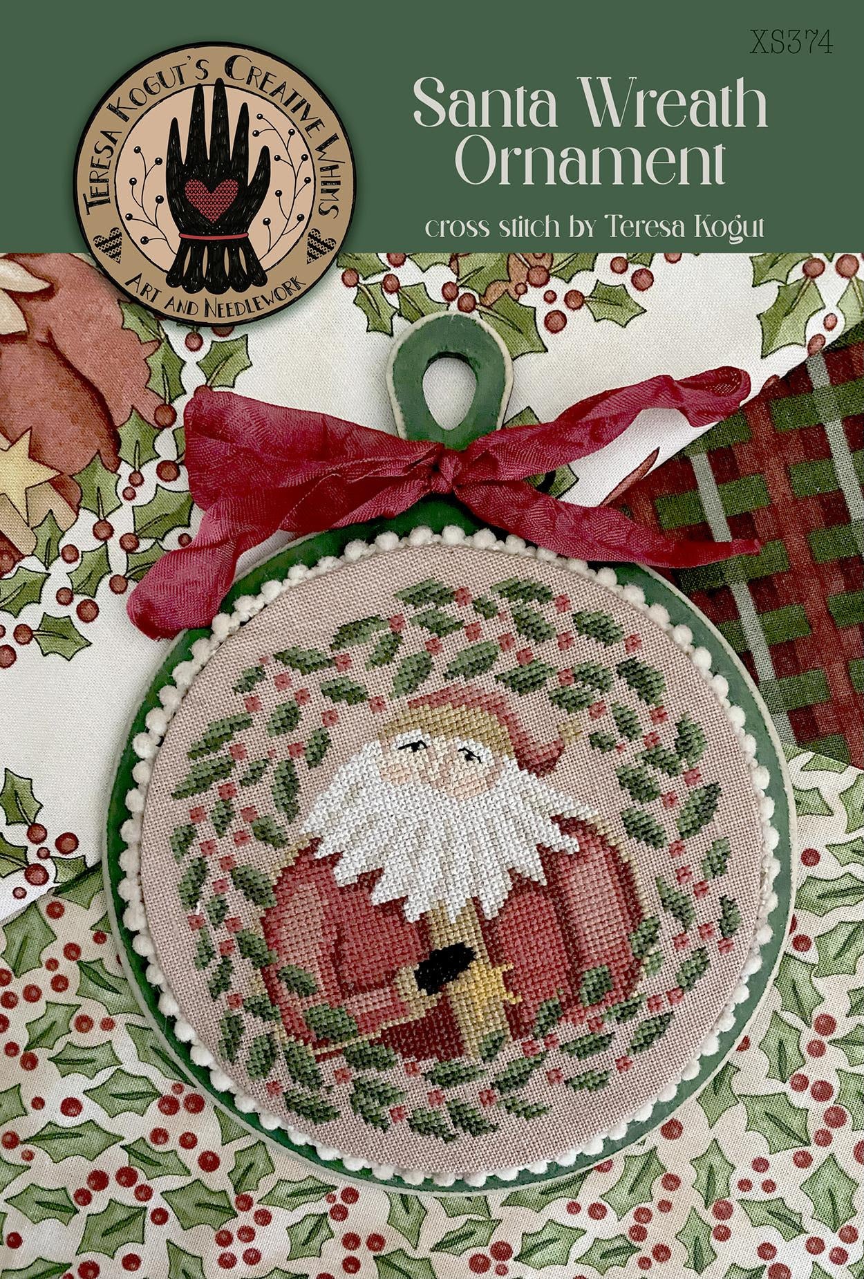 Santa Wreath Ornament - Teresa Kogut - Cross Stitch Pattern