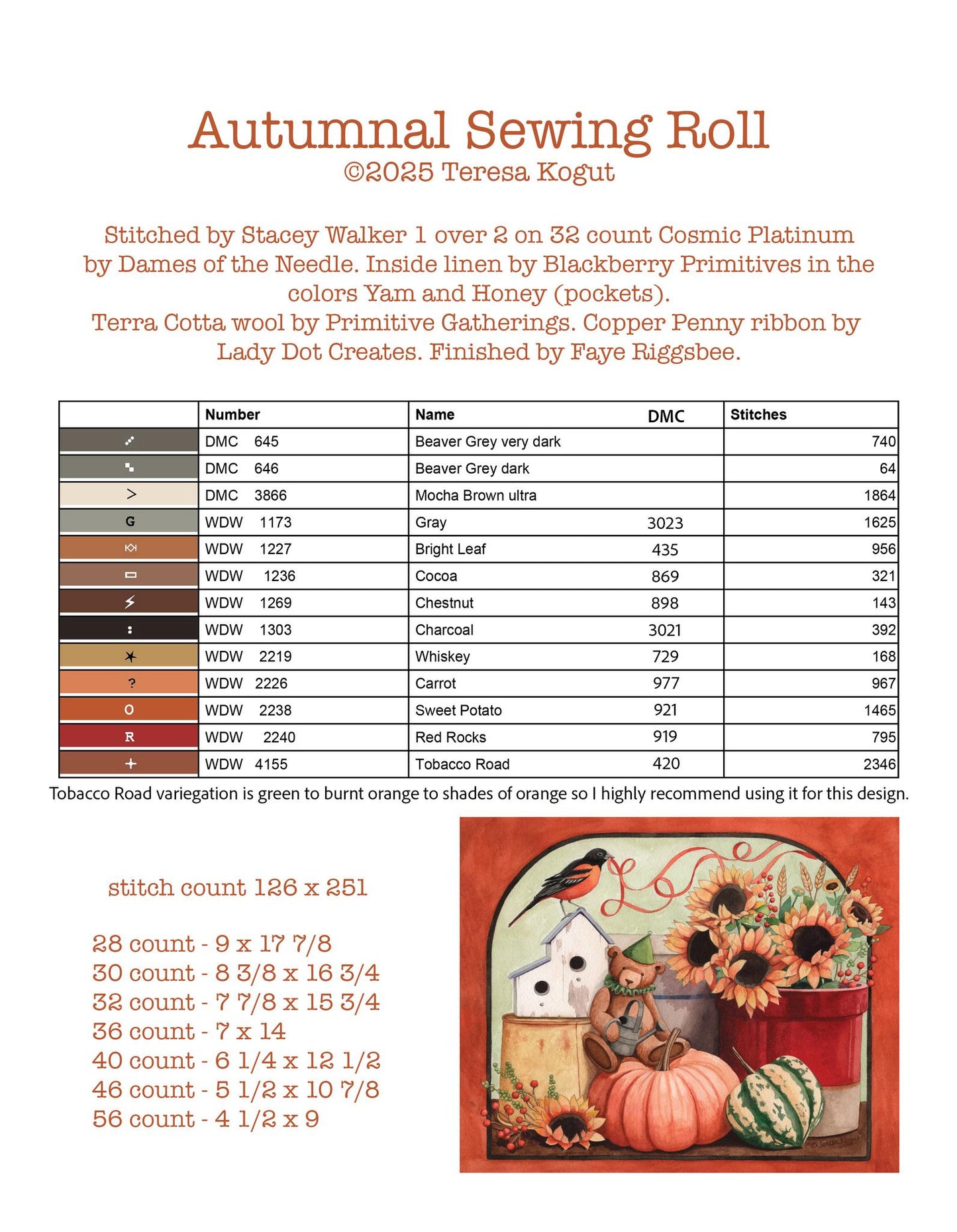 PREORDER Autumnal Sewing Roll - Teresa Kogut - Cross Stitch Pattern